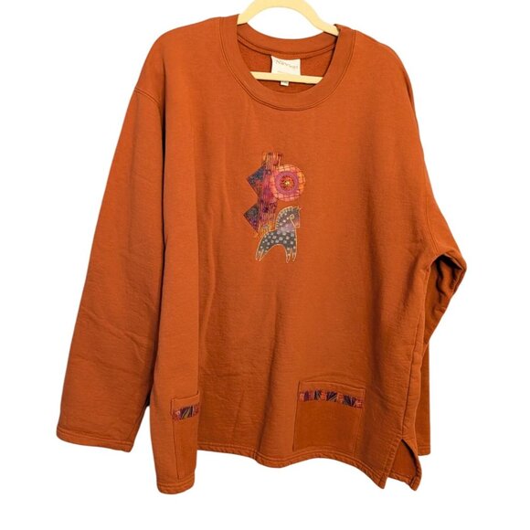 Nu Views Rust Orange XXL Long-Sleeve Top Abstract Patchwork vintage 80s Western - Picture 1 of 14